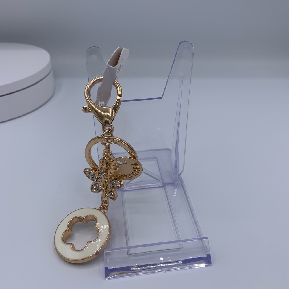 Flower Keychain Gold Finish with Cream Accent BNWT